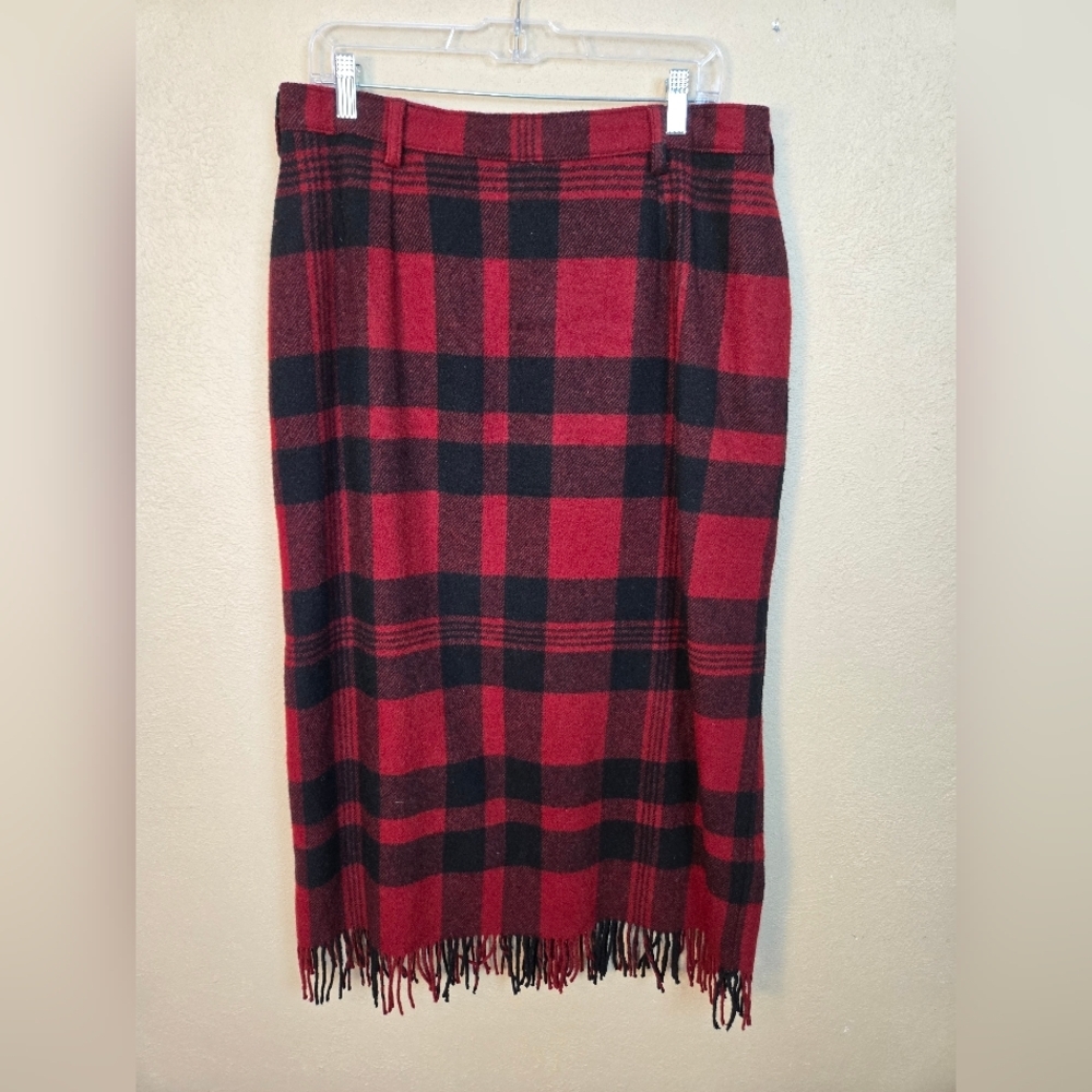 Woolrich Red and Black Plaid Wool Midi Pencil Skirt (7873)